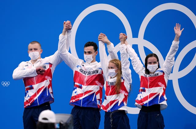 Anna Hopkin, third left, performed the anchor leg for Britain (Adam Davy/PA)