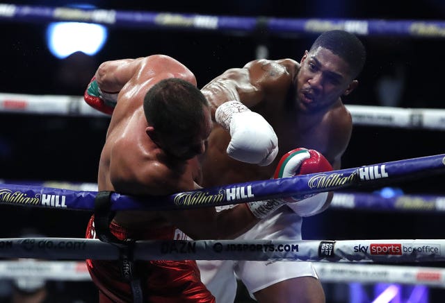 Anthony Joshua punches Kubrat Pulev during last month's fight