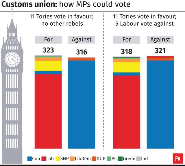 Customs union: how MPs could vote. (PA Graphics)