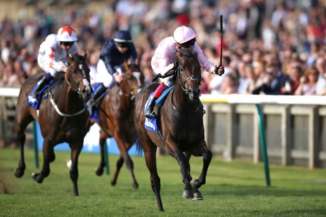 Advertise (left) ran a big race when second to Too Darn Hot in the Dewhurst