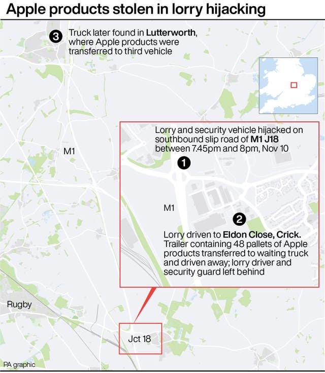 Apple products stolen in lorry hijacking