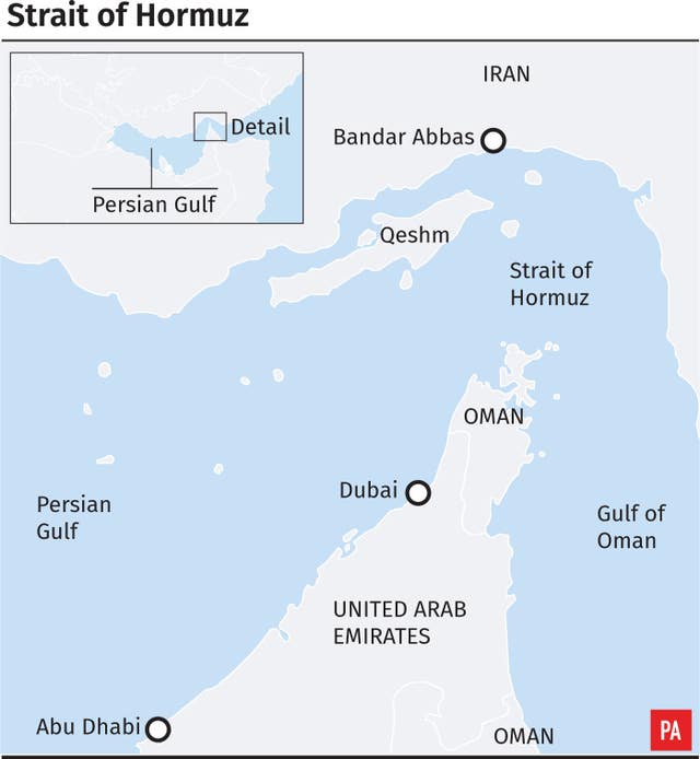 A PA graphic showing the location of the Strait of Hormuz