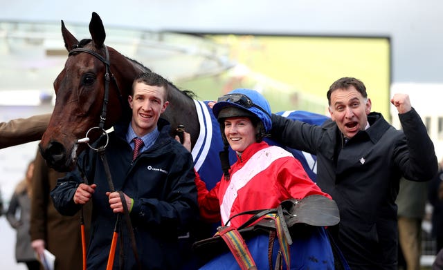 Henry de Bromhead celebrates victory at Cheltenham with A Plus Tard