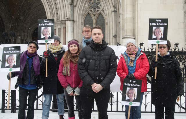 Georgina Challen's son David with members of Justice for Women (Yui Mok/PA)