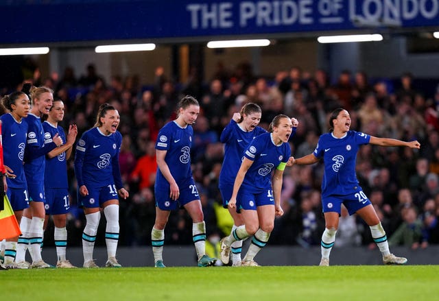 Chelsea players celebrate after the shootout