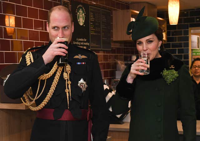 The Duke and Duchess of Cambridge on St Patrick's Day at Cavalry Barracks in Hounslow (Andrew Parsons/Sunday Times/PA)