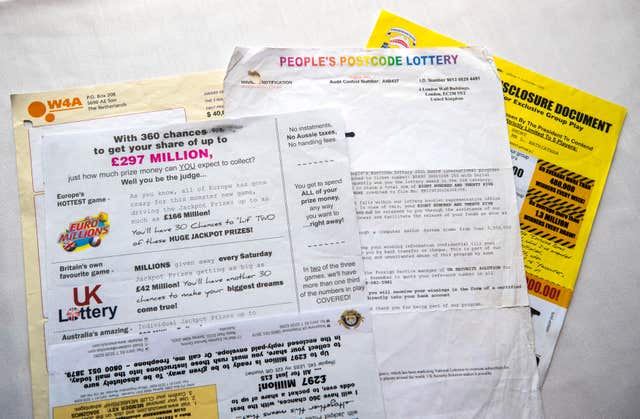 Scam letters provided by Trading Standards which people in Northern Ireland have received (Liam McBurney/PA)