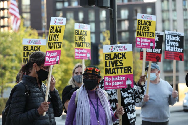 Protesters outside the US embassy in London