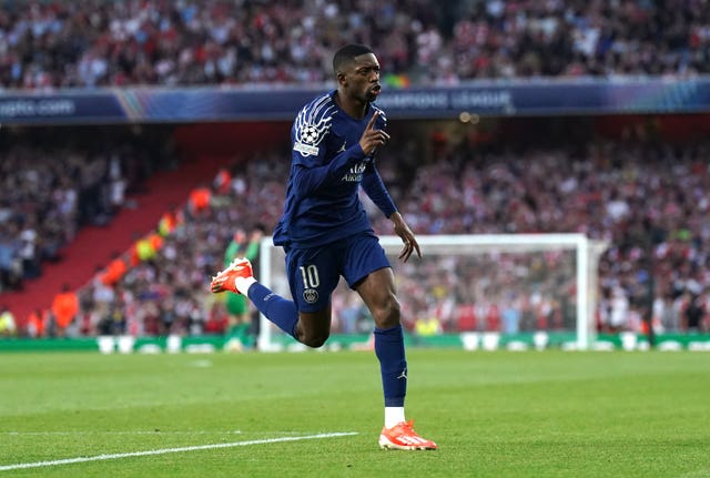 Ousmane Dembele celebrates scoring