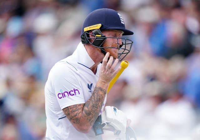 Ben Stokes reacts to his dismissal