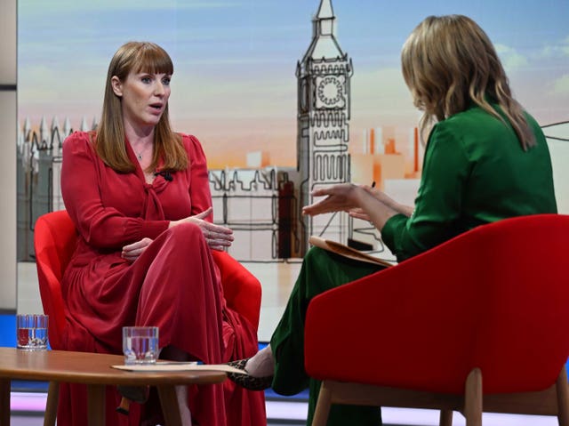 Angela Rayner, left, being interviewed by Laura Keunssberg
