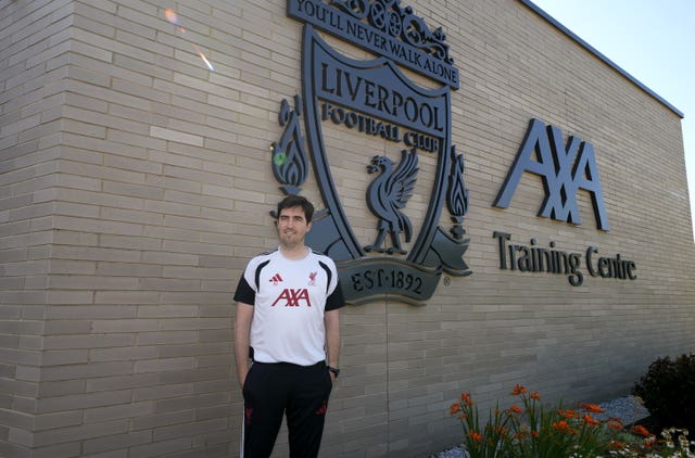 New Liverpool manager Andoni Iraola at the training ground on Monday