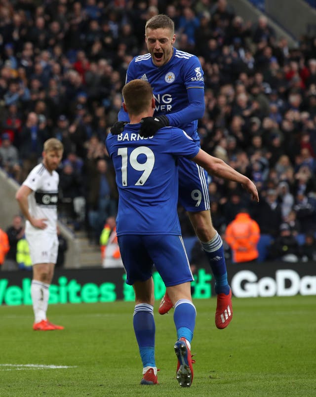Vardy finished off some fine work by Harvey Barnes for Leicester's third goal