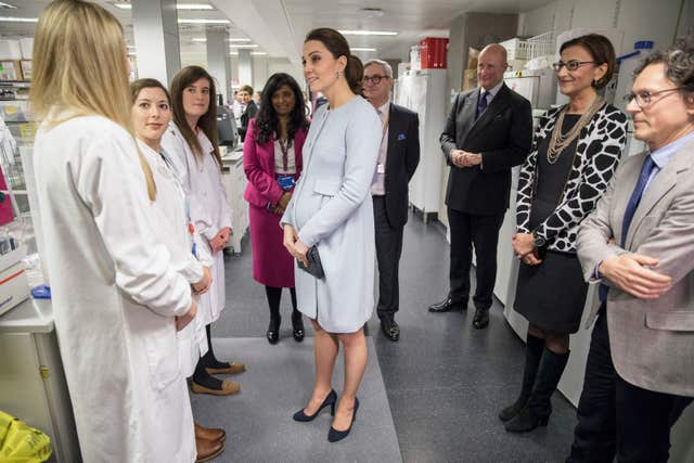 Kate (centre) spoke to academics working in perinatal research ) Jack Hill/The Times/PA)