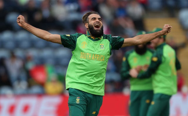 Imran Tahir celebrates after dismissing Asghar Afghan 