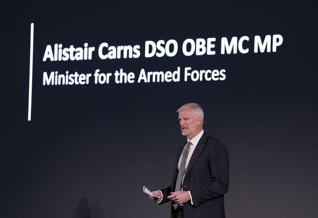 Armed forces minister Al Carns speaking during an event at the STARK drone factory in Swindon, Wiltshire
