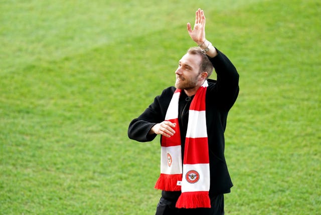Christian Eriksen was introduced to the Brentford fans after signing for the Bees