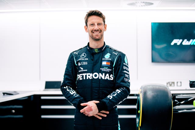 Romain Grosjean in Mercedes overalls