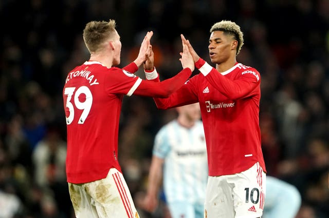 Manchester United’s Scott McTominay and Marcus Rashford celebrate