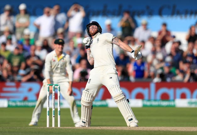 Ben Stokes celebrates hitting the winning runs against Australia at Headingley