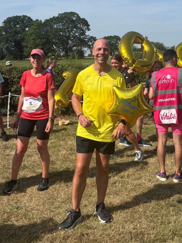 Darren Wood after completing Morden parkrun in south London, his 1,000th parkrun