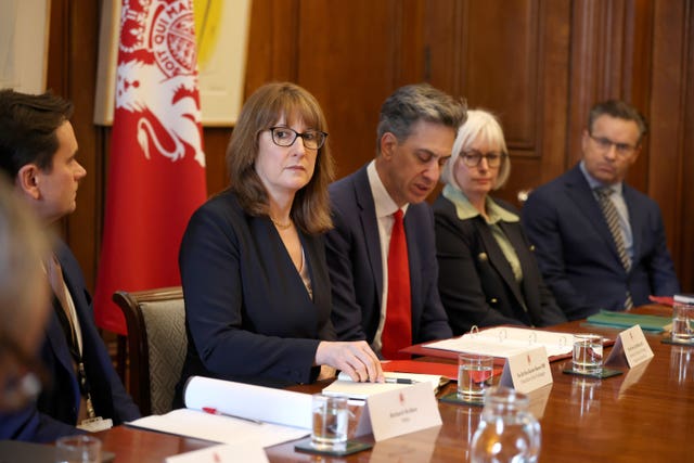 Chancellor Rachel Reeves, centre, and Energy Secretary Ed Miliband, centre right, during a roundtable with petrol retailers and energy suppliers hosted at No 11 Downing Street, London