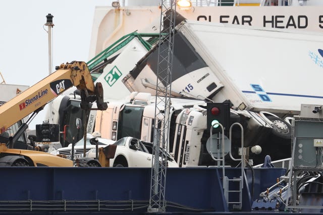 Lorries overturned on ferry