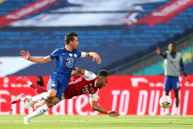 Chelsea skipper Cesar Azpilicueta (left) had an eventful first half at Wembley