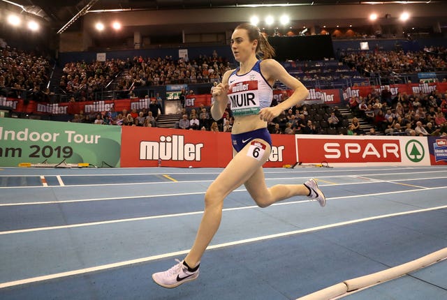 Laura Muir on her way to a new British indoor mile record in Birmingham
