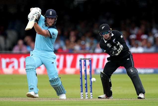 Ben Stokes, left, bats in the 2019 World Cup final against New Zealand at Lord’s