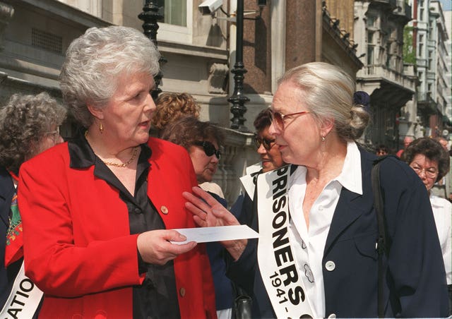 Stephanie Cole (left) and former British civilian internee Ann Levick