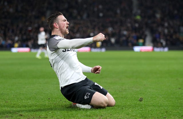 Jack Marriott celebrates Derby's opener 