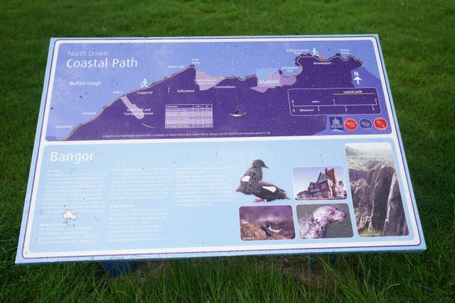 A sign showing a guide to the North Down Coastal Path 