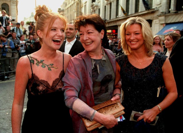 Co-stars from BBC soap EastEnders, left to right, Patsy Palmer, Roberta Taylor and Gillian Taylforth, at a 1998 Bafta TV awards ceremony in Leicester Square, London