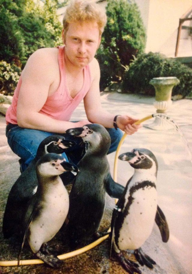 Rosie and friends with head zookeeper John Pickering in 1992