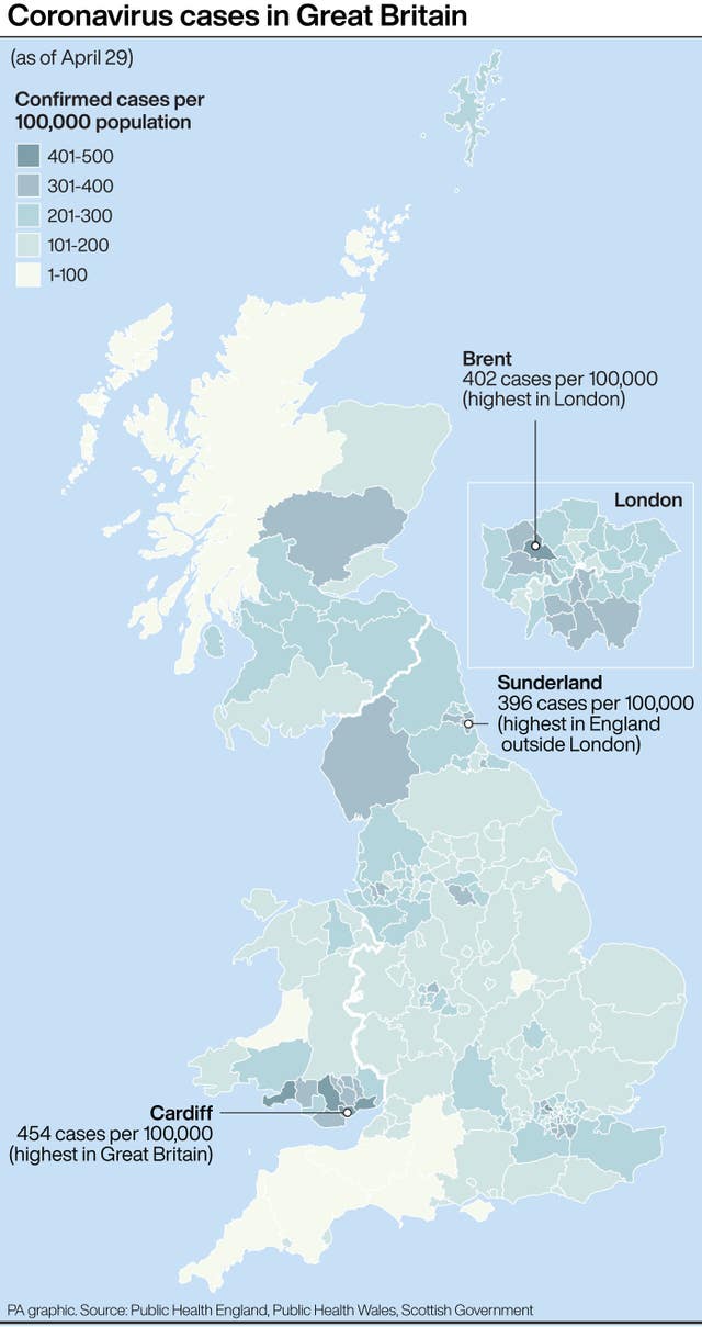 Coronavirus cases in Great Britain