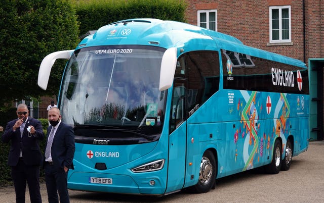 England's team bus waits to depart for Wembley