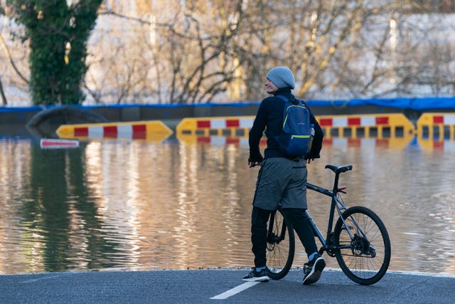 A cyclist finds his path blocked in Bewdley