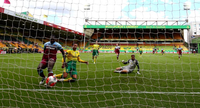 Michail Antonio, left, helped himself to four goals at Carrow Road