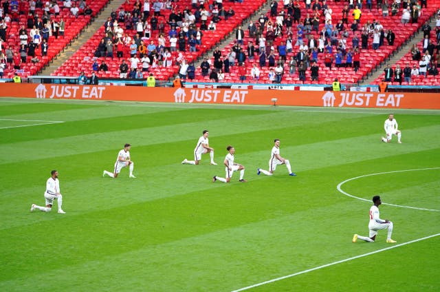 England players took a knee ahead of matches at Euro 2020 (Mike Egerton/PA).