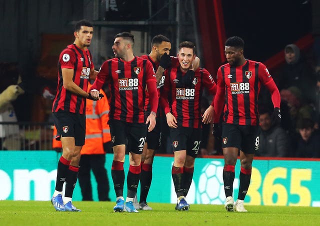 Harry Wilson (second right) celebrates opening the scoring