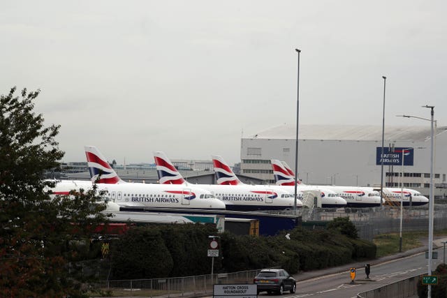 British Airways planes parked at the Engineering Base at Heathrow Airport