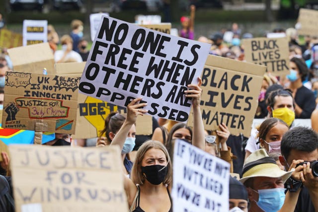 People take part in a Black Lives Matter protest in Brighton, sparked by the death of George Floyd