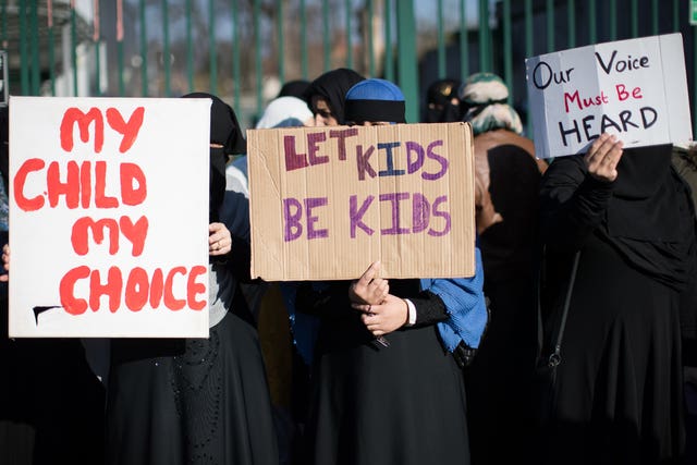 Protesters at Anderton Park Primary School