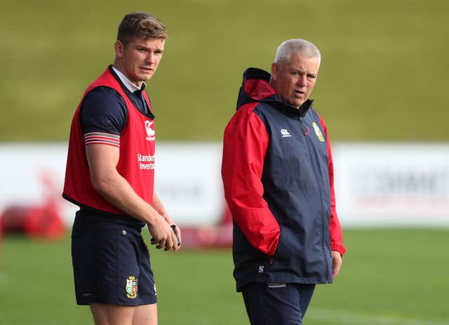 Gatland with Owen Farrell during the 2017 Lions tour to New Zealand (David Davies/PA).