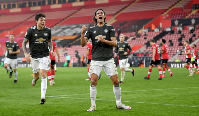 Edinson Cavani celebrates scoring against Southampton