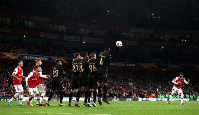Pepe's second free-kick secured a third win out of three Europa League games for Arsenal this season.