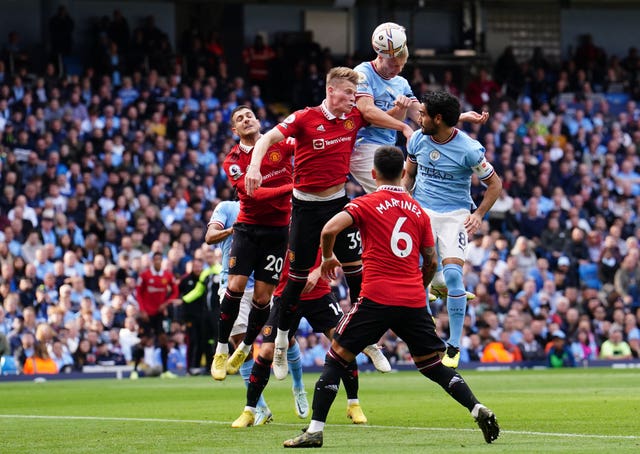 Erling Haaland heads in Manchester City''s second goal 