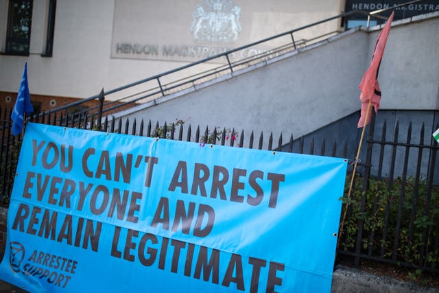 Climate change protesters at court
