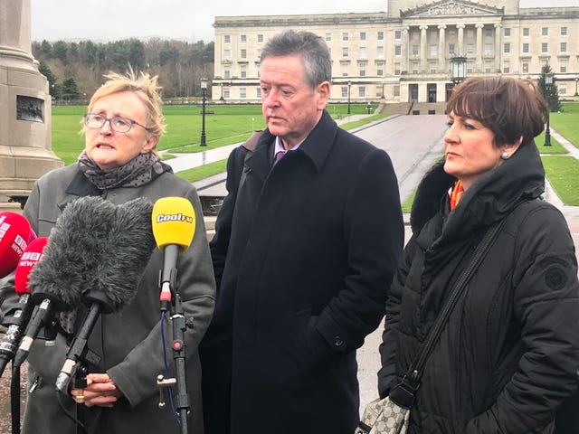  Anne Speed of Unison, Kevin McAdam of Unite and Maria Morgan from Nipsa